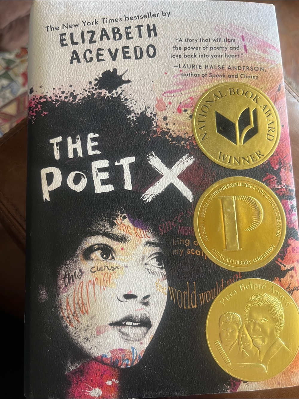 Award winning book, The Poet X, by Elizabeth Acevedo.